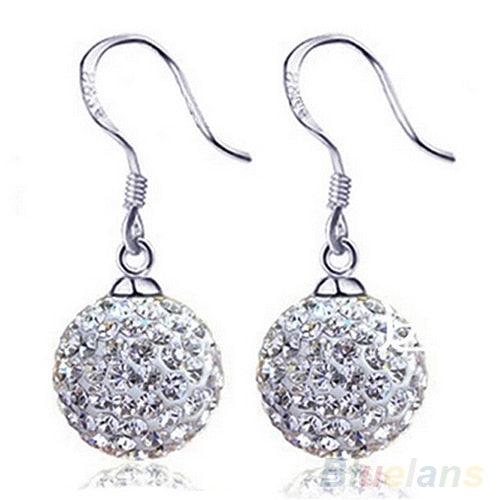 Women's Clear Fashion Silver Plated Soft Ceramic Crystal Hook Dangle Earrings  AQMP