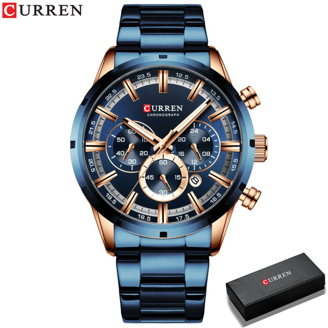 Curren Men&#39;s Watch Blue Dial Stainless Steel Band Date Mens Business Male Watches Waterproof Luxuries Men Wrist Watches for Men