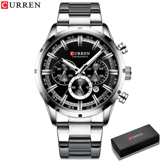 Curren Men&#39;s Watch Blue Dial Stainless Steel Band Date Mens Business Male Watches Waterproof Luxuries Men Wrist Watches for Men