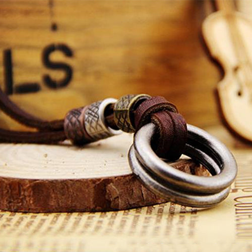 100% Genuine Leather Men Necklaces Cross Pendants Punk Vintage Adjustable Brown Black Rope Chain Male Jewelry Mens Jewelery