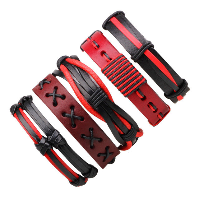 XINYAO 6pcs/set Black Wristband Genuine Leather Charm Bracelet Men Jewelry Punk Vintage Braided Leather Bracelet For Men Male