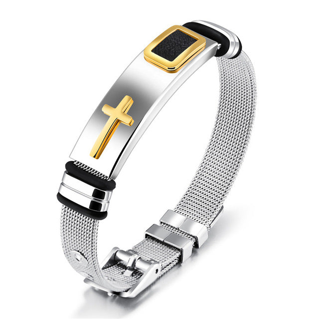 Modyle 2017 New Gold-Color Cross Bracelet For Men Women Stainless Steel Cool Men Jewelry Gifts