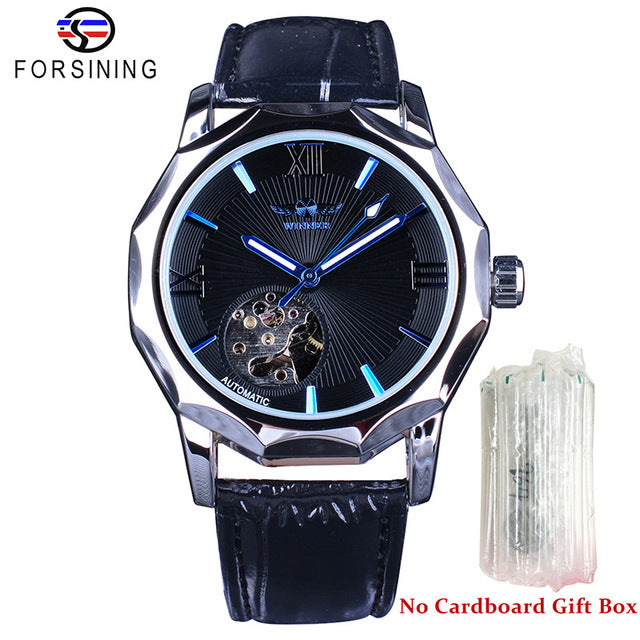 Winner Blue Ocean Geometry Design Transparent Skeleton Dial Men Watch Top Brand Luxury Automatic Fashion Mechanical Watch Clock